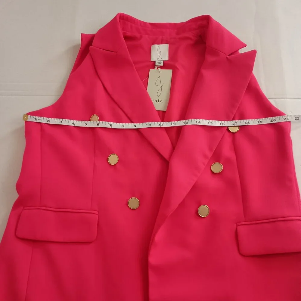 Joie Women’s Hot Pink Open Front Vest with Gold Buttons Size L NWT - Picture 11 of 14